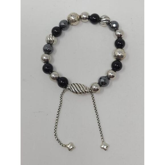 David Yurman Sterling Silver Onyx Hematine Beaded bracelet - Picture 4 of 10